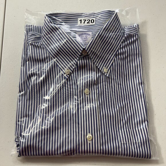 Brooks Brothers Classic Fit Button Down Shirt Blue White Striped Mens 16.5-35 - Picture 10 of 11